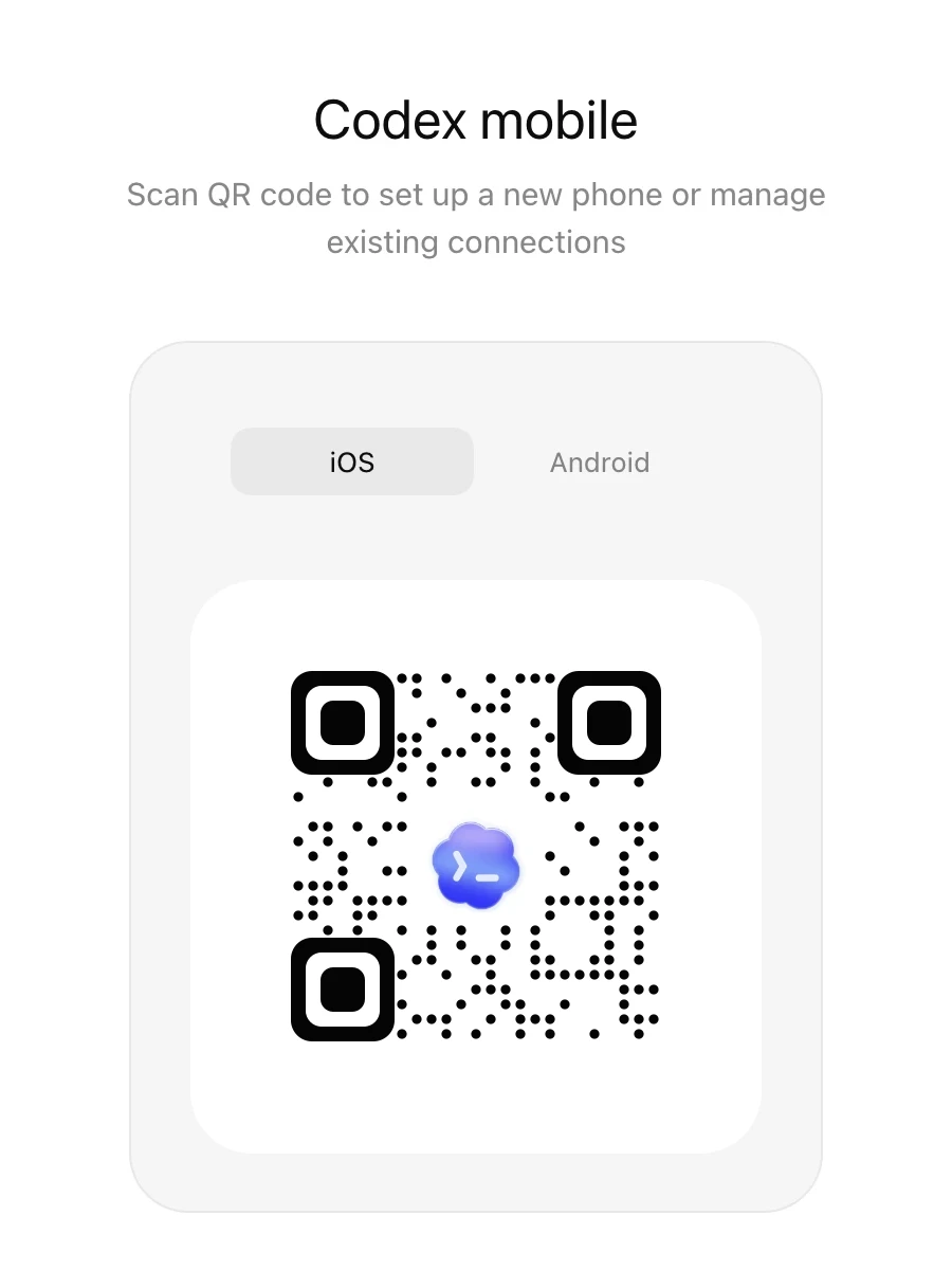 Codex 移动设置屏幕以及 ChatGPT 移动 Codex 项目列表