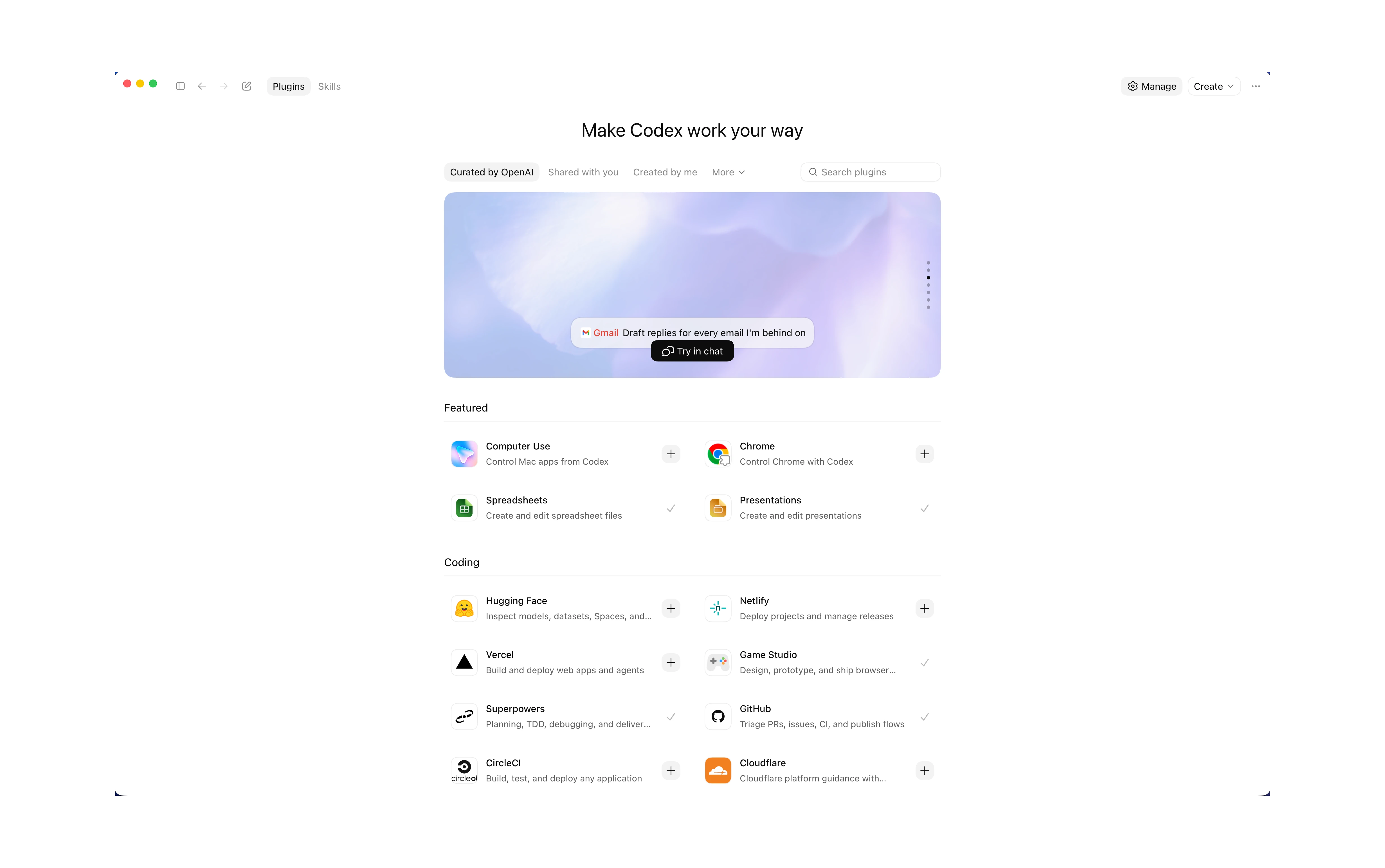 Codex Plugins page