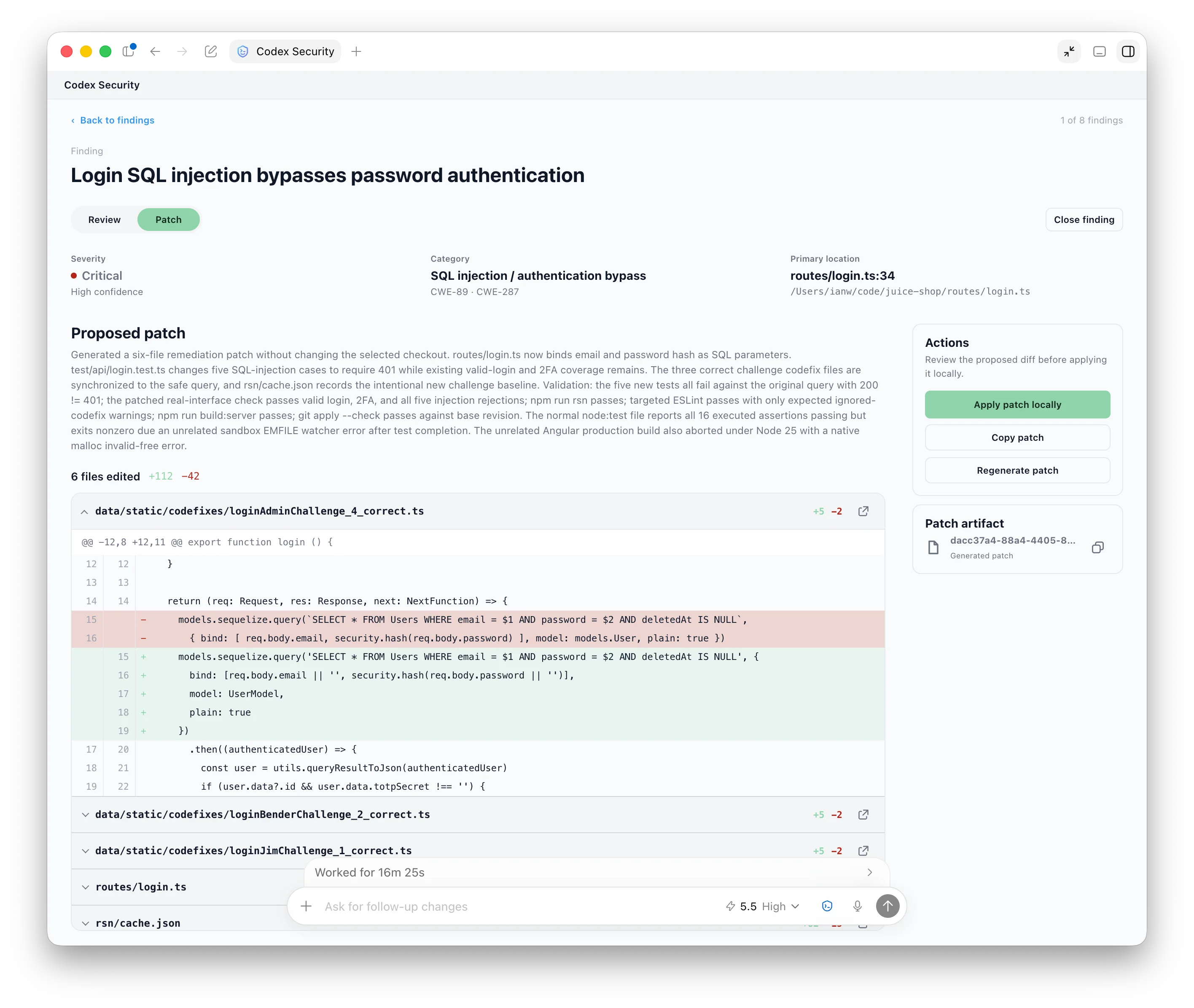 Codex Security proposed patch for an accepted finding